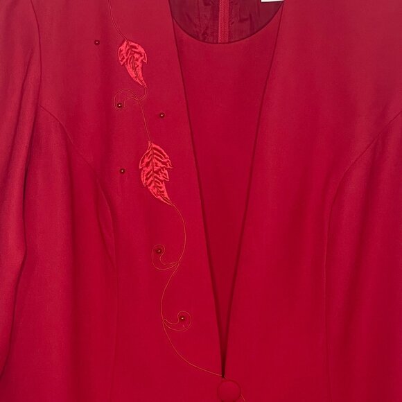 Studio I Vintage Women's 14W Jacket Dress Red / Red Embroidered, Beads - Picture 5 of 14